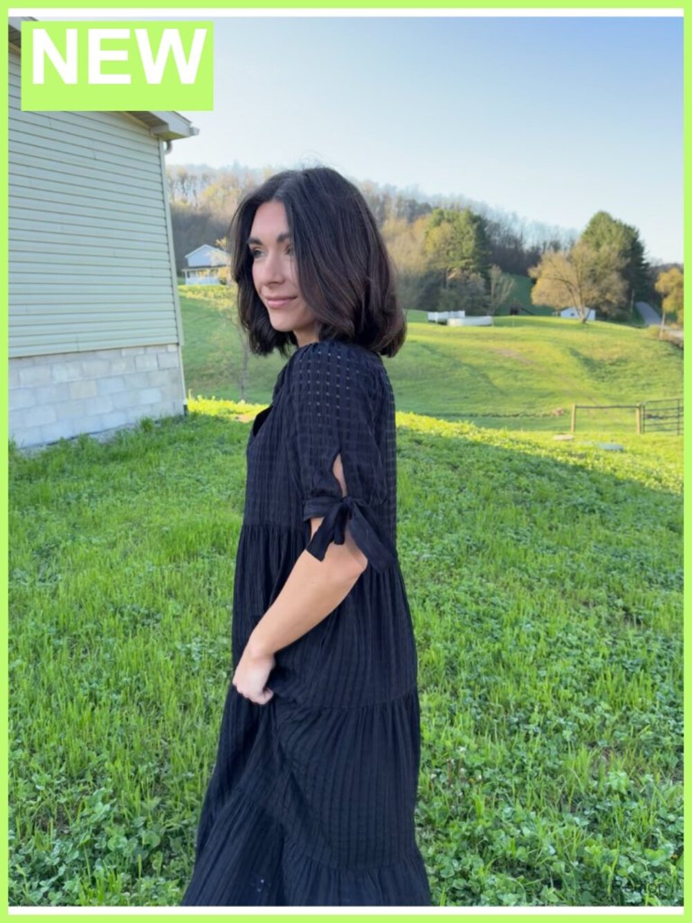 Polyester Midi Dress V-Neck Puff Sleeve Tiered Gingham Spring Summer - Picture 5 of 6